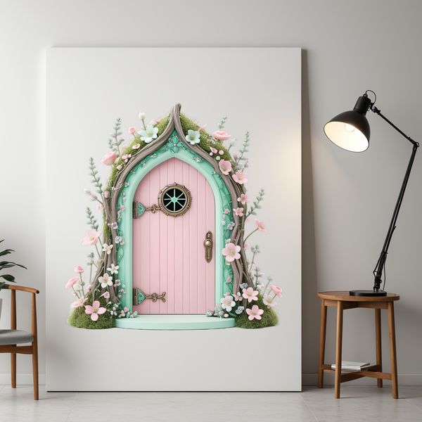 A transparent fairy door in high resolution with a clear background, suitable for sublimation printing or DIY projects.