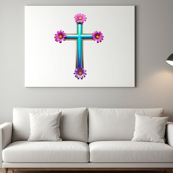 Elegant White Crucifix PNG A simple white cross with floral elements integrated into its design.