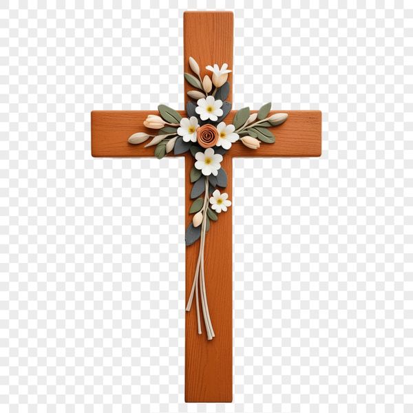 A high resolution transparent image of a simple cross with intricate details.