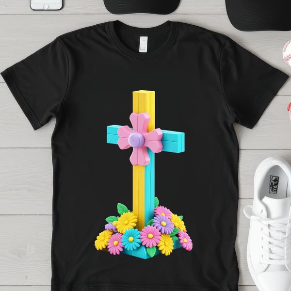 Simple Religious Cross Design with Floral Details A high resolution transparent PNG image of a simple religious cross with floral details.