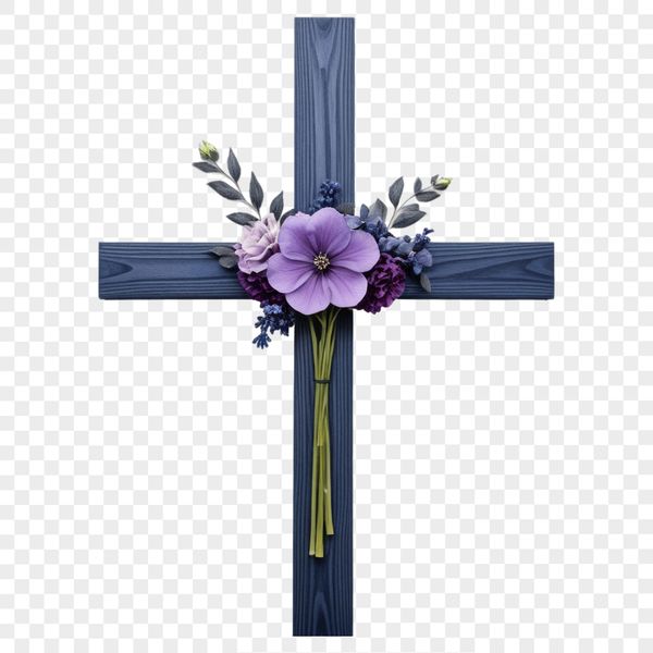 A high-resolution transparent PNG image of a simple crucifix with a clear background.