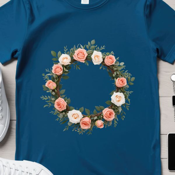 A floral wreath featuring a mix of artificial roses in various colors, suitable for printing or sublimation.