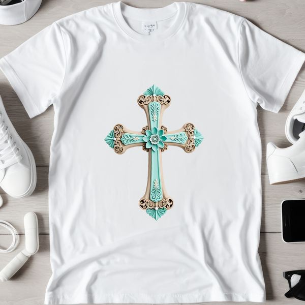 Large Transparent Cross Image for Commercial Use A Christian symbol with intricate details on a white background.