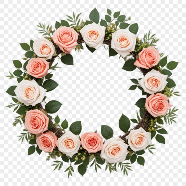 A high-resolution floral wreath design with clear background, suitable for sublimation and commercial use.
