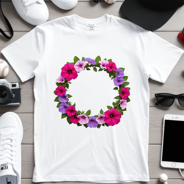 High-Res Flower Wreath Design Download A high-resolution floral wreath made from various flowers and foliage, suitable for commercial and personal use.