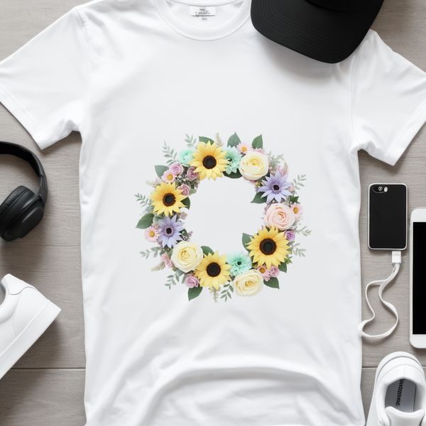 Sublimation Friendly Digital Wreath A digital floral wreath with clear background, suitable for sublimation and high-resolution printing.