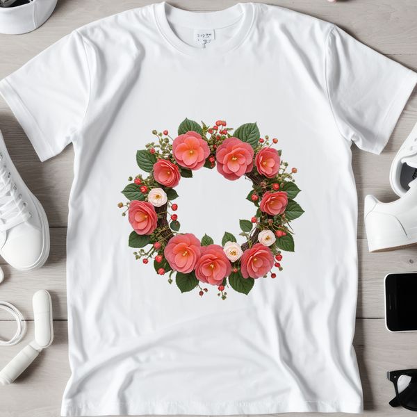 Floral Wreath PNG with Transparent Background A high-resolution floral wreath with transparent background, ideal for sublimation and print-on-demand use.
