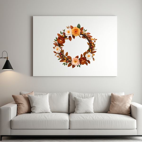 Layered Floral Wreath PNG A colorful floral wreath with layered flowers and foliage on a transparent background.