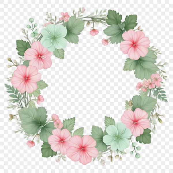 Beautiful Floral Wreath Design PNG A floral wreath design with a clear background, perfect for sublimation printing or as a template for digital art.