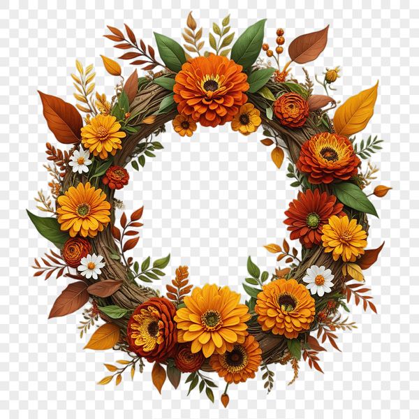 A high-resolution floral wreath made up of individual flowers and foliage, suitable for sublimation printing or DIY crafts.