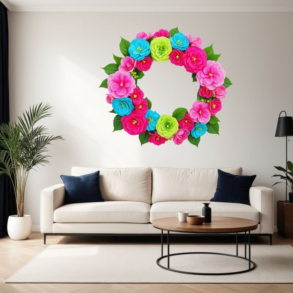 Transparent Wreath for Commercial Use A transparent high-resolution floral wreath made up of various flowers in a circular arrangement.