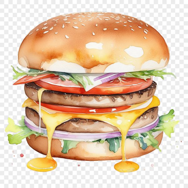 A large PNG image of a mouthwatering cheeseburger with a simple design perfect for printing or digital use.