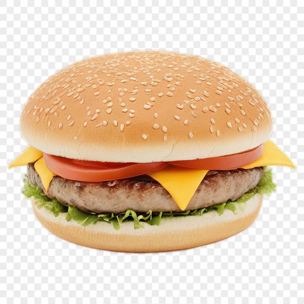 A close-up of a classic cheeseburger with melted cheese and condiments on a bun.