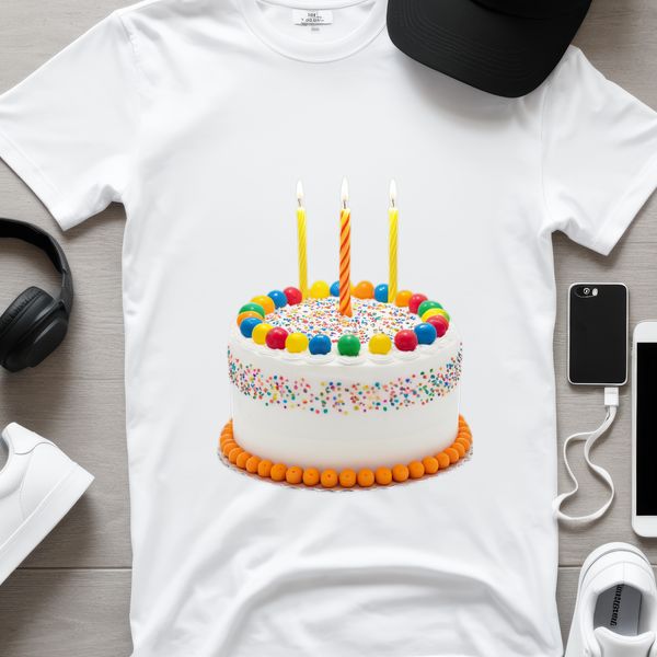 Colorful Multi-Tiered Cake Illustration A round, multi-tiered cake with colorful frosting and decorations on a transparent background.