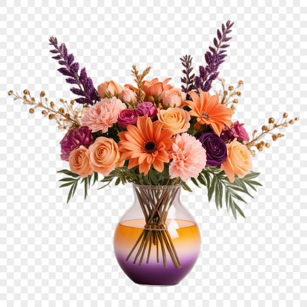 A high-resolution bouquet of flowers with transparent background.