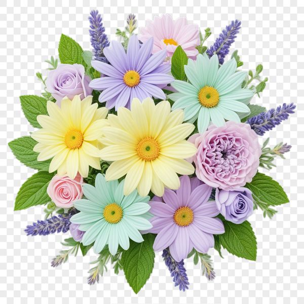 A transparent bouquet of flowers with a clear background, suitable for sublimation printing.