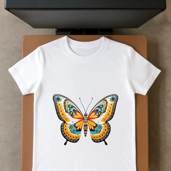 Delicate Wings in Flight A colorful butterfly with delicate wings in flight, suitable for commercial or personal use.