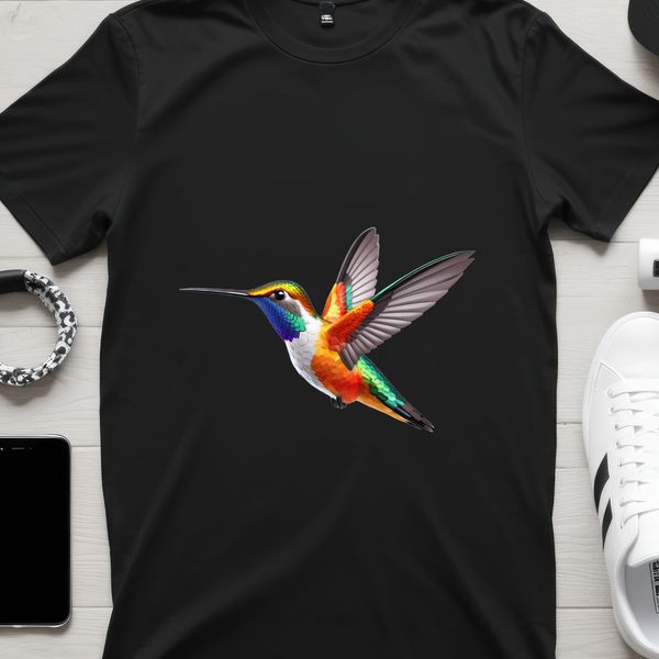 Colorful Bird Silhouette PNG A vibrant hummingbird in flight, with a clear background.