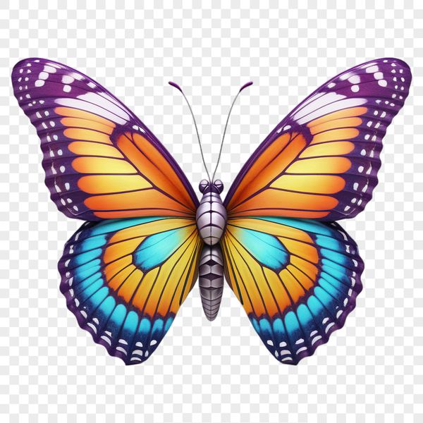 A colorful insect with wings spread wide, photographed against a clear background.