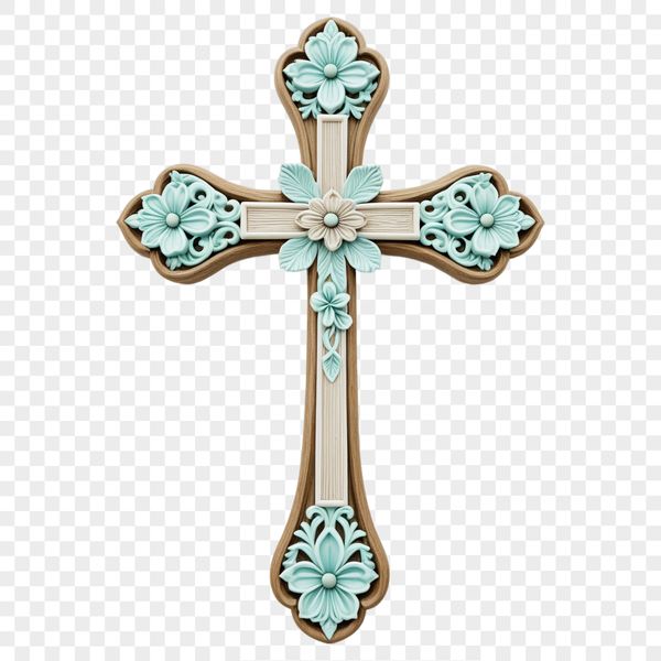A transparent high-resolution digital image of a simple cross with floral elements.