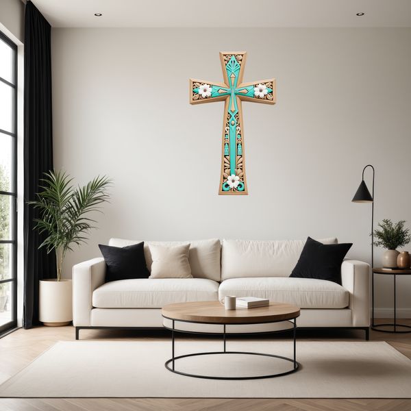 High-Resolution Cross Image for Print A high-resolution digital image of a Christian cross featuring intricate details and a clean design.