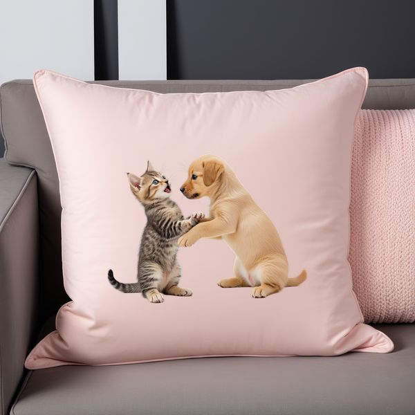 Adorable Mixed-Breed Feline Canine Hybrid A playful mixed-breed puppy kitten sitting on a clear background.