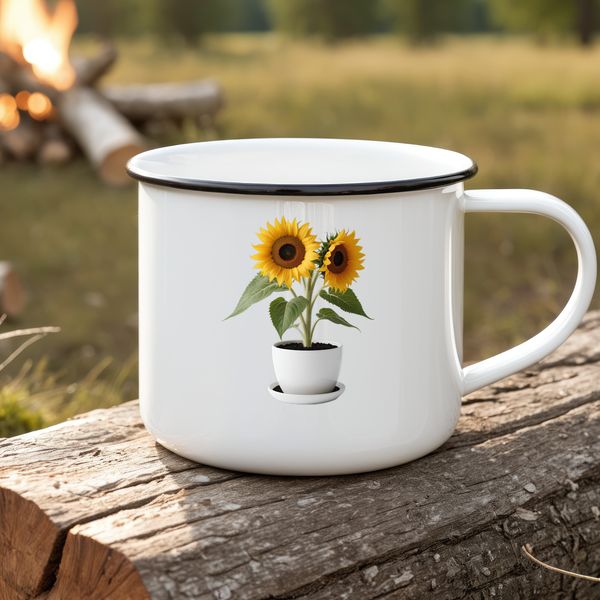 A high-resolution transparent PNG image of a bright yellow sunflower standing in a flower pot on a clear background.