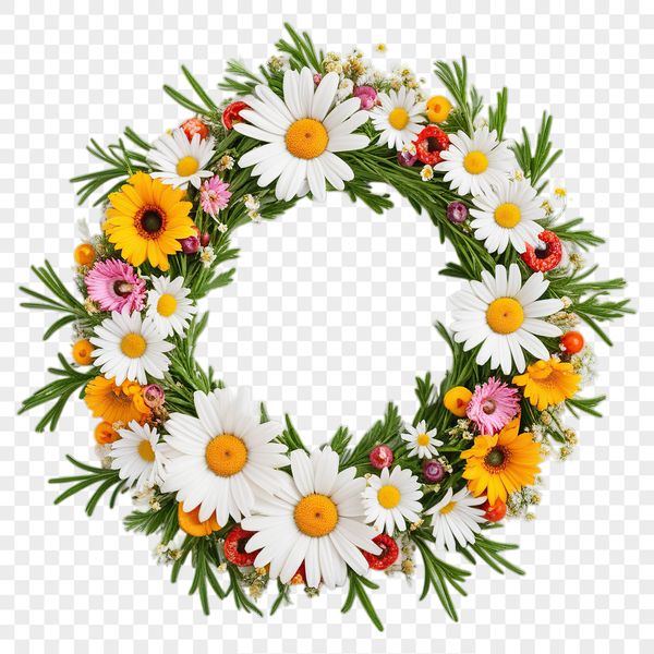A high-resolution floral wreath in PNG format with a transparent background.