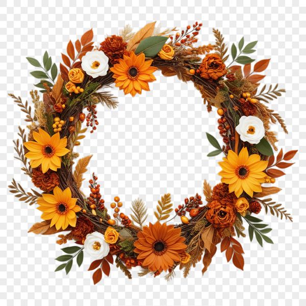 A transparent floral wreath with a clear background and high resolution.