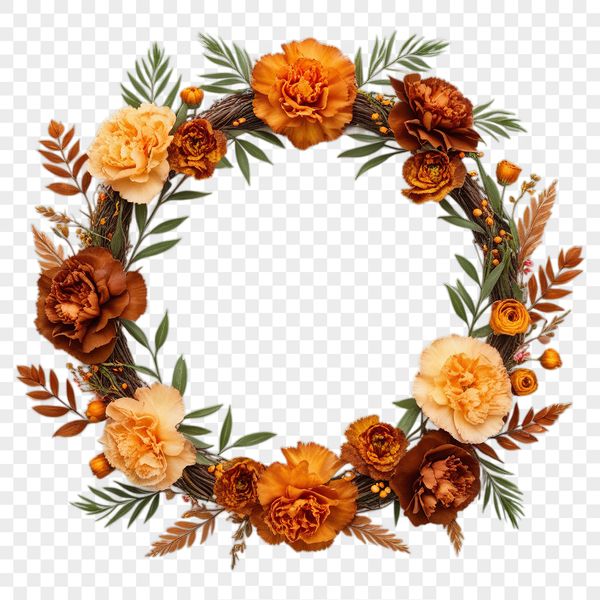 A floral flower wreath with a clear background, suitable for commercial or personal use.