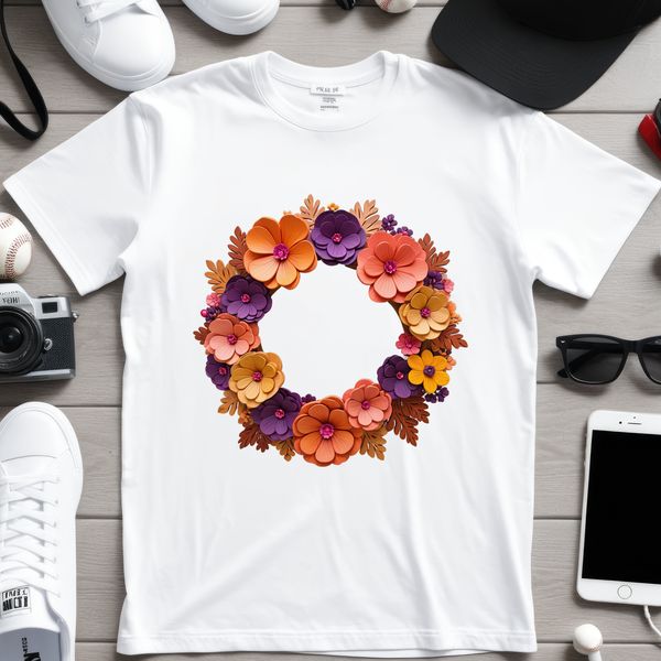 PNG Wreath Design for Print A transparent flower wreath design in PNG format, ideal for sublimation printing or web design applications.