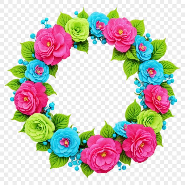 A large, high-resolution floral wreath with transparent background for commercial or personal use.