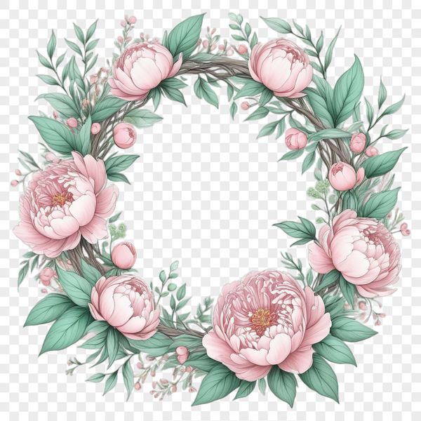 A high-resolution floral wreath in transparent PNG format, suitable for commercial use.