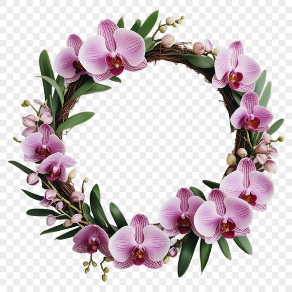 Delicate Flower Wreath Design A floral wreath made up of various flowers in a circular shape.