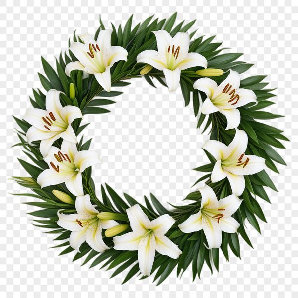 High Resolution Floral Border A floral wreath made up of various flowers and foliage elements against a clear background.