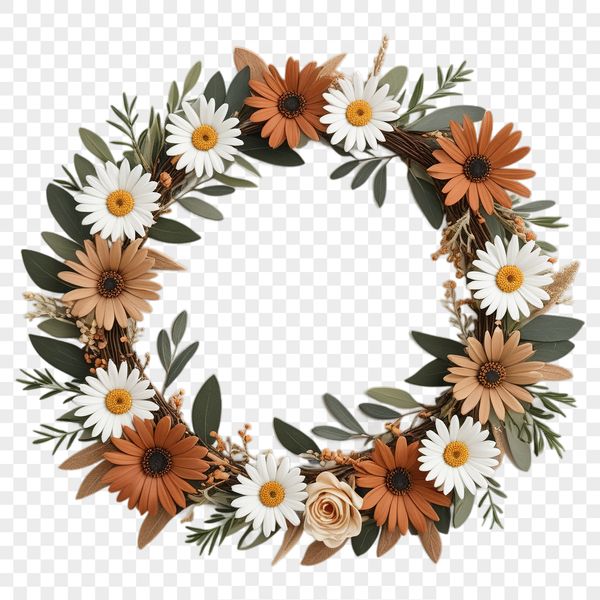 A transparent floral wreath design suitable for commercial and personal use, with clear background.