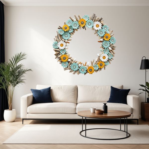 High-Resolution Flower Wreath Clipart A high-resolution floral wreath made up of various flowers and greenery with a clear background.