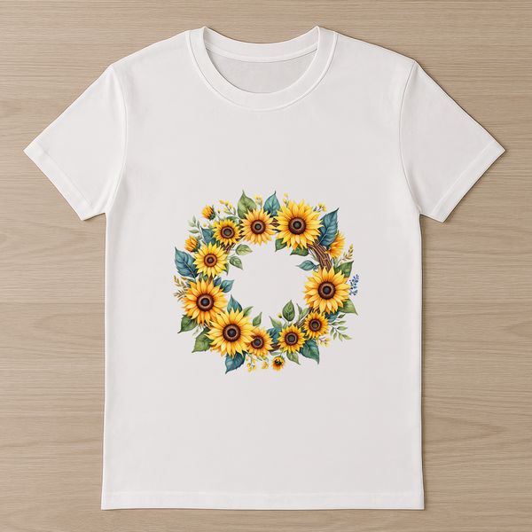 Floral Circle Wreath PNG A circular floral wreath made with sunflowers surrounding the center, suitable for printing or digital use.