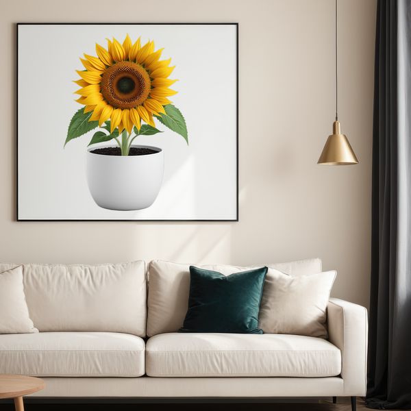 Bright Sunflower in Small Pot A close-up image of a bright yellow sunflower in a small flower pot with a clear background.