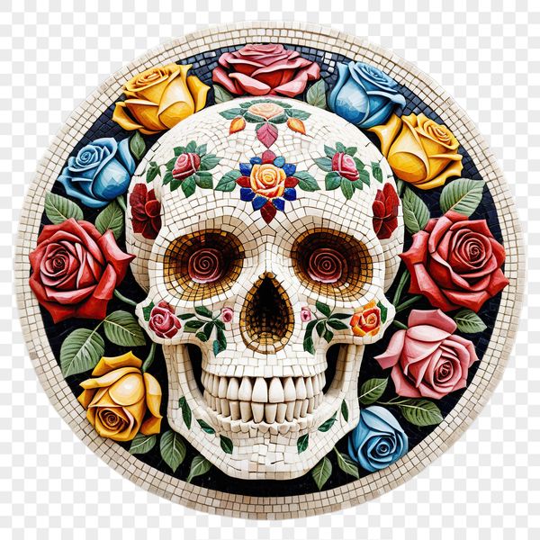 A transparent PNG image of a stylized skull with a clear background, suitable for various graphic designs.