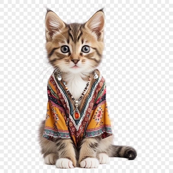 A small domestic cat with playful expression and fluffy fur.