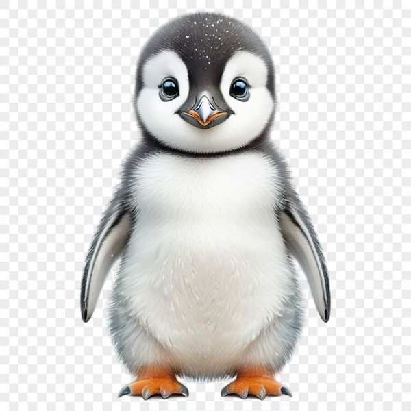 A small, adorable penguin standing on the ice, with a transparent background.