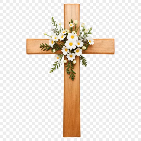 A simple cross made from a floral pattern, symbolizing faith.