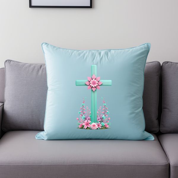 Simple Crucifix Design with Floral Details A clear transparent background image of a simple crucifix with floral details.