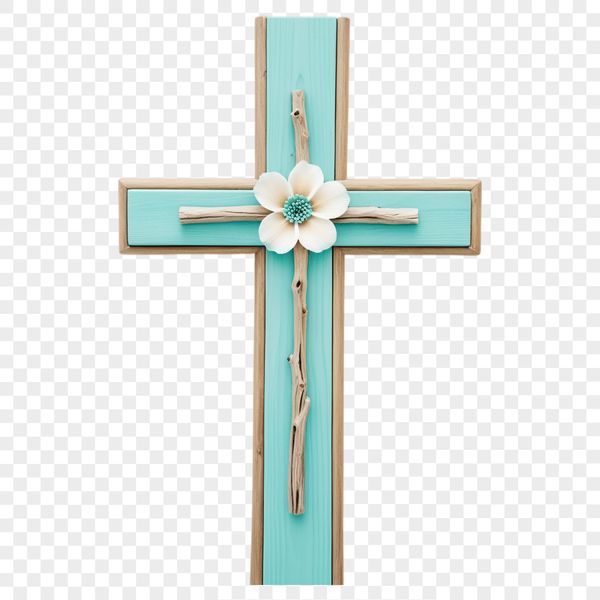 A digital image of a simple cross with floral details in a transparent PNG format suitable for various uses.