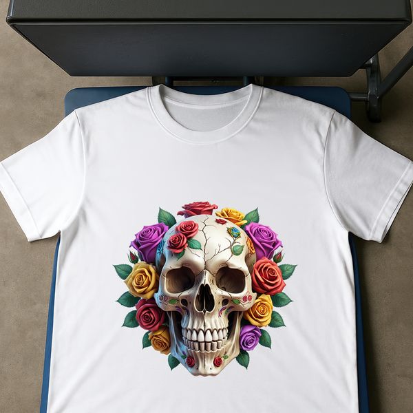 A high-resolution skull illustration in a floral-inspired style, suitable for commercial or personal use.