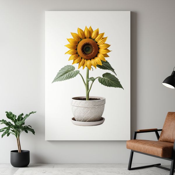 High Resolution Sunflower in Pot A high-resolution PNG image of a single sunflower in a flower pot with a clear background.