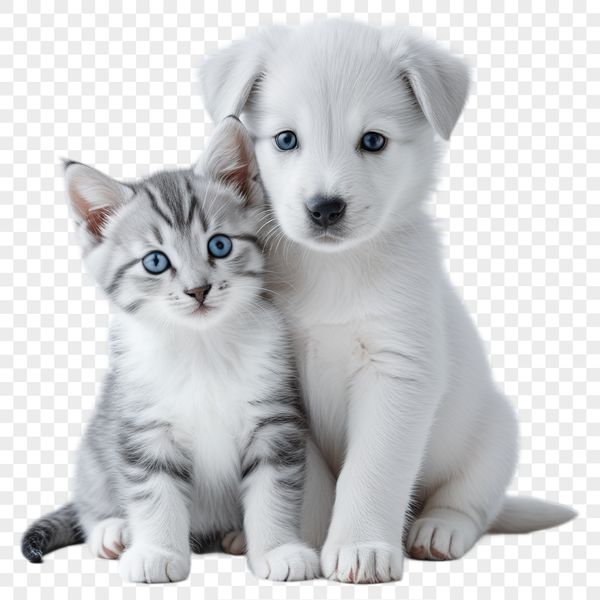 High-resolution illustration of a dog and cat pair in a clear background.
