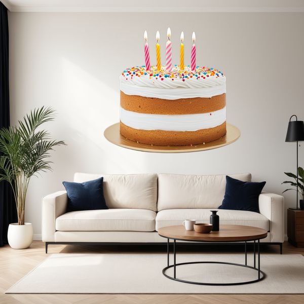 Colorful Cake Silhouette PNG A colorful birthday cake with lit candles on a clear background, suitable for various creative projects.
