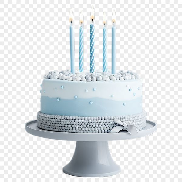 A high-resolution transparent birthday cake with colorful frosting and decorations on a clear background.